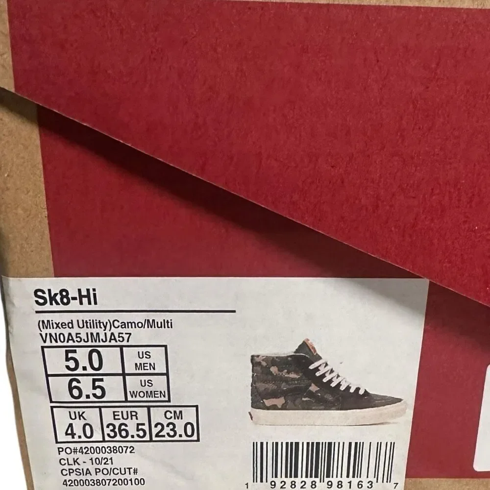 VANS Sk8-Hi Mixed Utility Camo Sneakers Men’s 5 Women’s 6.5 New in Box